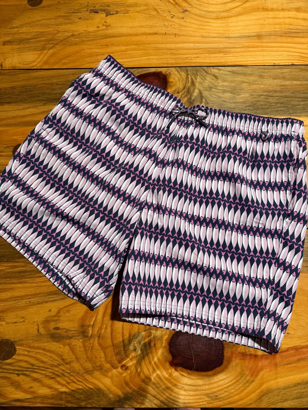 Eddie Bauer Navy and Pink Patterned Men’s Swim Trunks